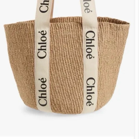 Chloe Handbags - Chloé Natural Raffia Mifuko Tote with Logo Canvas Straps